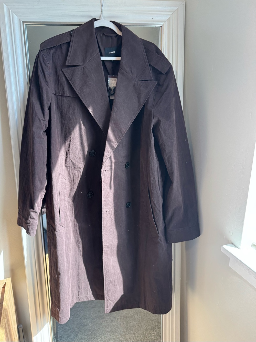 Express Double-Breasted Trench Coat in Dark Brown